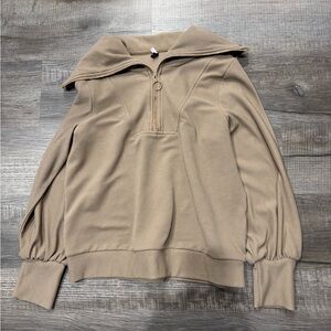 Tan Ribbed Pullover Sweatshirt